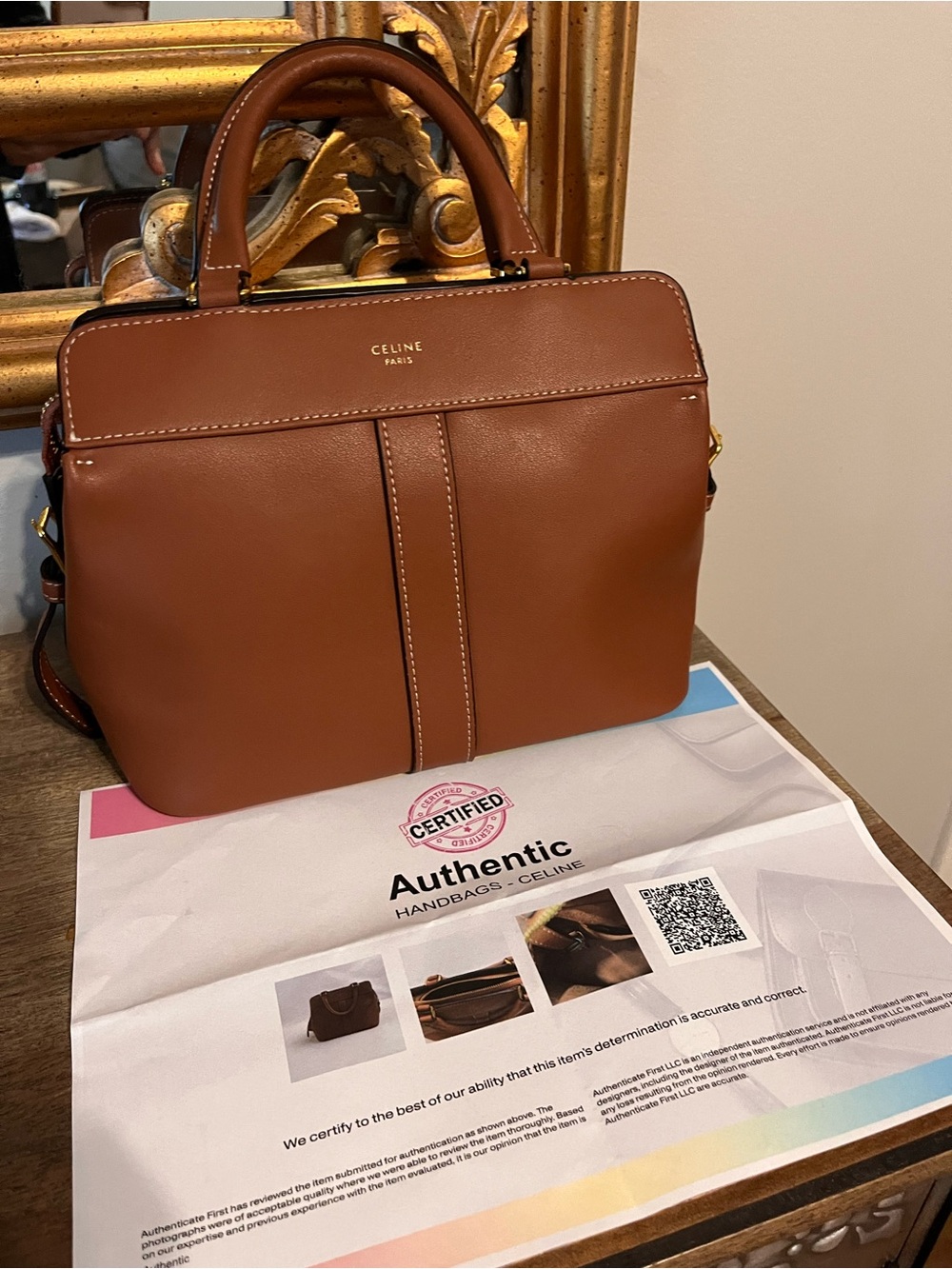 Celine Small Cabas de France Bag in Calfskin Leather Satchel with Gold Hardware